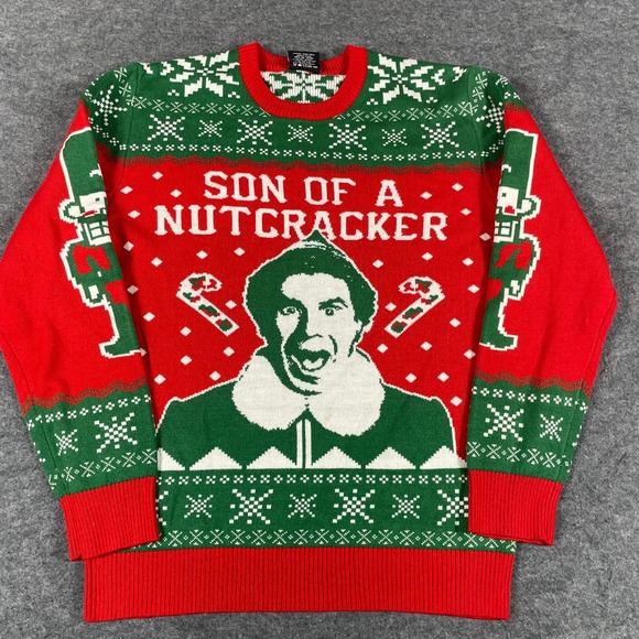 Elf Sweater Adult Small S Red Green Son of  Nutcracker Movie Ugly Will Ferrell - Picture 1 of 13